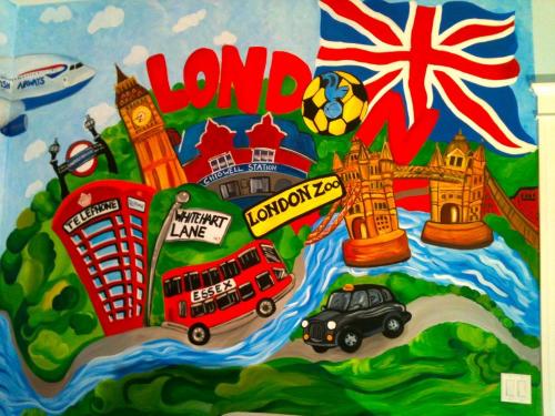 London town wall mural in a nursery in Chicago 